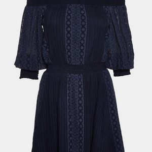 Alice + Olivia Pammy navy eyelet dress